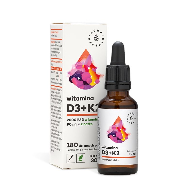 AURA HERBALS Witamina D3 + K2mk7 w kroplach (30 ml)