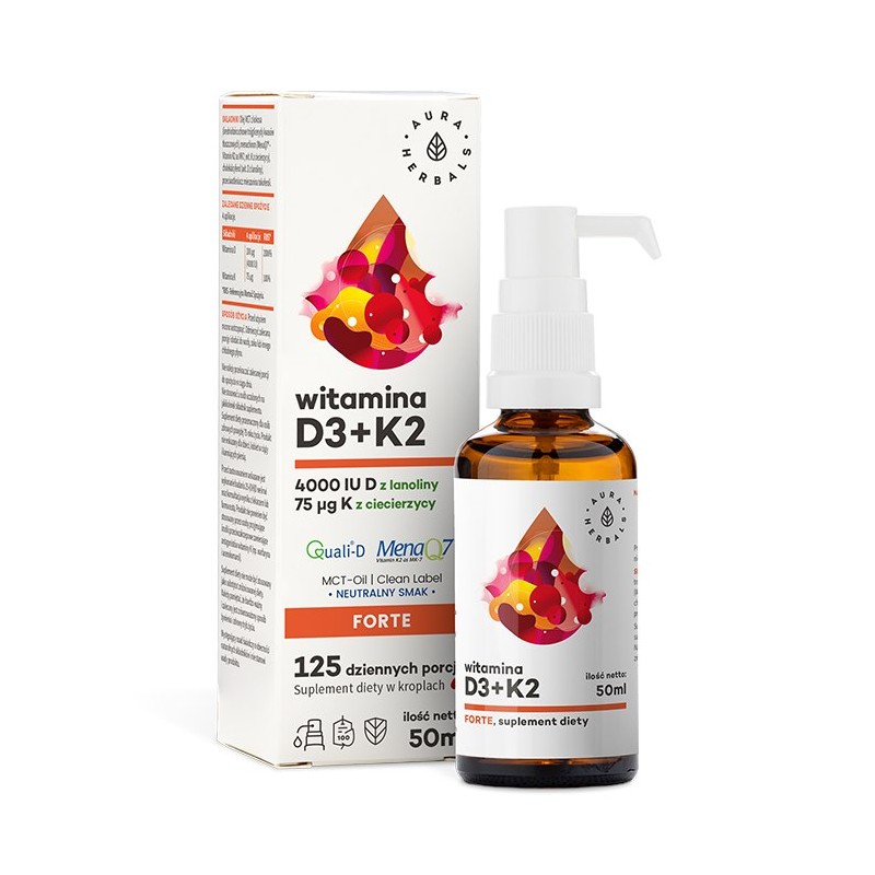 AURA HERBALS Witamina D3 + K2mk7 w oleju MCT (50 ml)